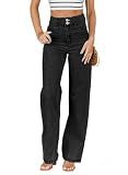 Sidefeel Jeans for Women Trendy High Waisted Stretchy Straight Leg Jeans Tummy Control Loose Ankle Denim Pants Black Size 10