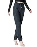 Women's Fleece Cargo Joggers - Multi-Pockets, Elastic Drawstring Waist, Warm Winter Daily Wear