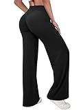 Straight Leggings Bottoms Wide Leg Yoga Pants for Women High Waist Stretch No Front Seam Casual Gym Workout Sweatpants Black-M