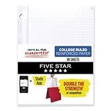 Five Star Loose Leaf Paper + Study App, College Ruled Filler Notebook Paper, Reinforced, Fights Ink Bleed, 8-1/2" x 11", 80 Sheets (170102)