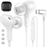 APETOO USB C Headphones Magnetic Wired Earbuds Noise Canceling Right Angle Type C in-Ear Earphones with Mic Volume Control Stereo Bass for iPhone 17 16 15/iPad Pro/Samsung/Google Pixel/OnePlus, White