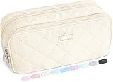 Sooez Cute Pencil Case, Aesthetic Pen Pencil Pouch, Extra Large Pencil Bag with Zipper, Special Pencil Holder Stationery Bag Marker Organizer, School Essentials Supplies for Girls Adult Teen, Beige