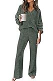 RUMIA Two Piece Sets for Women Fall Outfits Sweater Travel Sets Plus Size Clothing Green 2XL