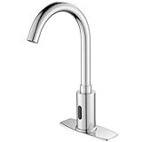 Automatic Touchless Bathroom Sink Faucet Motion Sensor Commercial Kitchen Hands Free Faucet with Hole Cover Plate,AC/DC Powered, Public Sink Faucet,Chrome (Chrome High)