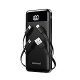 charmast Portable Charger with Built in Cables, Power Bank with Cords Wires, Slim 10000mAh Travel Battery Pack 6 Outputs 3 Inputs 3A Fast Charging for Samsung Google Pixel LG Moto iPhone iPad