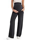 G4Free Maternity Pants with Pockets Over The Belly Pregnancy Leggings Wide Leg Yoga Pants for Business Casual (Black,L,30")