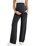 G4Free Maternity Pants with Pockets Over The Belly Pregnancy Leggings Wide Leg Yoga Pants for Business Casual (Black,M,Regular)