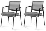 Sweetcrispy Mesh Back Stacking Arm Chairs, Upholstered Fabric Stacking Chairs, Sturdy Metal Office Chairs, Easy to Use and Store, Outdoor and Indoor, for Home, School, Party, Church, 2 Pack Grey