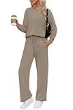 WIHOLL 2 Piece Sets for Women Fall Fashion 2026 Travel Vacation Airport Outfits for Airplane Going Out Comfy Matching Women's Clothing Petite Chocolate Brown Must Haves Track Suits Light Coffee M
