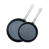 Viking Non Stick Frying Pans, Blue Carbon Steel Kitchen Cookware, 10 and 12 Inch, Black