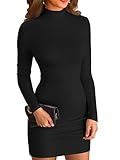 VICHYIE Women Dress Mock Neck Bodycon Ribbed Long Sleeve Fall Mini Black M