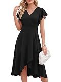 ANRABESS Womens Cocktail Dress Semi Formal Wedding Guest Wrap Midi Dresses Summer Western A Line High Low Ruffled Dress Black Small
