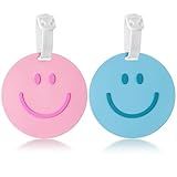 FFyhiinski Preppy Smile Luggage Tags - 2 Happy Smile Face Luggage Tags for Suitcases, Round Funny Face Silicone Baggage Backpack Label Travel Personalized with Name ID Card Trunk Label for Girls Women