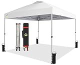 CROWN SHADES 10x10 Pop Up Canopy - Beach Tent with One Push Setup - Easy Outdoor Sun Shade for Events, Parties, Camping - Gazebo with STO-N-Go Cover Bag, Silver Coated Top, Grid White