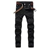 TIRANGER C Men's Ripped Skinny Slim Fit Distressed Stretch Jeans Denim Pants Black 32