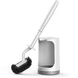 HAMITOR Toilet Bowl Brush Holder Set: Curved Design with Holder for Deep Cleaning Under Rim - Compact Hidden Scrubber for Small Space - Modern RV Bathroom Accessories - White 1 Pack