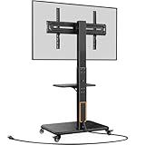 Perlegear Mobile TV Stand with Power Outlet, Tilt & Swivel Rolling TV Stand for 32-75 inches TVs up to 110 lbs, 12 Height Adjustable Rolling TV Cart with Wheels, Max VESA 600x400mm, PGTVMC17