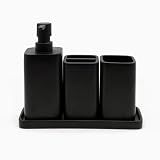 ZCCZ Bathroom Accessory Sets, 4 Pieces Bathroom Accessories Complete Set Vanity Countertop Accessory Set, Includes Lotion Dispenser Soap Pump, Tumbler, Toothbrush Holder and Tray (Matte Black)