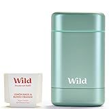 Wild - Refillable Deodorant Starter Kit with Aqua Case and Lemon Basil & Blood Orange Scented Refill 1.4oz - Aluminum Free - Long Lasting Protection - Vegan