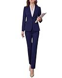 QRNPV Women's Two Piece Pants Suits - Wrinkle-Free High End Business Dressy Formal Casual Blazer Set - Professional Work Office Outfit Navy Blue