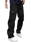 PLEPAN Men's Casual Cargo Pants Drawstring Hiking Workout Tactical Joggers Sweatpants for Men with Pockets Black 3X-Large