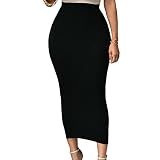 Lrady Women's High Waist Bodycon Maxi Pencil Skirt, Black, L