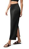 ODODOS Modal Soft Maxi Skirt for Women, Back Slit High Waist Casual Long Pencil Skirts, Black, Small