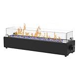 BAIDE HOME 28-inch Table Top Propane Fire Pit, 40,000 BTU Tabletop Firepit for Patio, Outdoor Portable Fireplace Rectangular Fire Bowl w/Wind Glass Shield, Glass Rocks - Black