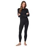 Cuddl Duds Womens Heavyweight Fleece 2 Piece Long Sleeve Thermal Underwear Set – Shirt & Leggings Base Layer for Cold Weather – Winter Clothing Long Johns Lounge Sets for Women, Black, M