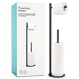 Toilet Paper Holder Stand, Bathroom Toilet Paper Roll Holder Stand with Reserve, Standing Toilet Paper Holder with Storage,Toilet Paper Roll Holder for 4 Rolls, Black