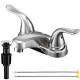 KPWATER Bathroom Sink Faucets 2/3 Hole,Brushed Nickel Dual Handles 4 inch Plastic Plating Over Bathroom Faucet with Pop-up Drain and 2 Supply Hoses for Apartment Rvs Sink Vanity
