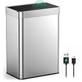 Kitchen Trash Can Touchless, 15 Gallon/55 L Stainless Steel Automatic Motion Sensor Trash Can, Type-C Rechargeable Garbage Can with Lid, Silent Close, Touchless Trash Bin for Home Kitchen, Silver