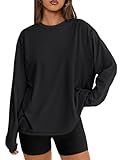 Trendy Queen Womens Oversized Long Sleeve T Shirts 2025 Basic Crewneck Tee Fall Tops Casual Workout Y2K Clothes Black L