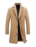 Tanming Mens Black Trench Coat Notched Lapel Single Breasted Long Peacoat Overcoat (Khaki-M)