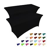 IVAPUPU 2 Pack 6FT Table Cloth for Rectangular Fitted Events Stretch Black Table Covers Washable Spandex Tablecloth Protector for Party, Wedding, Cocktail, Banquet, Festival
