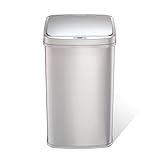 Ninestars 13 Gallon Automatic Trash Can, 50L Touchless Motion Sensor Garbage Can with Odor-Sealing Lid, Rectangular Stainless Steel, Silver Trim