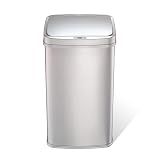 Ninestars 13 Gallon Automatic Trash Can, 50L Touchless Motion Sensor Garbage Can with Odor-Sealing Lid, Rectangular Stainless Steel, Silver Trim