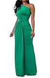 Memoriesea Women's Elegant Sleeveless One Shoulder Bodycon Evening Cocktail Maxi Dress Green