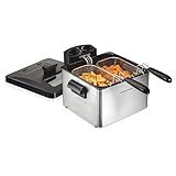 Hamilton Beach Electric Deep Fryer with 2 Baskets and Lid, 4.5 Liters / 19 Cups Oil Capacity, Temperature Control, View Window, Professional Style, 1800 Watts, Stainless Steel (35036)