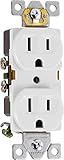 GE UltraPro Duplex Heavy-Duty Receptacle, White, Wall Outlet, Reinforced Yoke, Self-grounding Clip, 3 Prong, Supports 15A, UL Listed, 42157