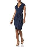 Amazon Essentials Women's Classic Cap Sleeve Wrap Dress with V Neck, Pleated Waist, Navy, Large