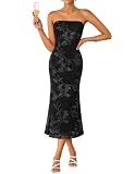 ZESICA Summer Strapless Floral Wedding Guest Dress for Women Dim M