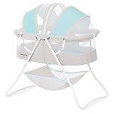 Dream On Me Karley Portable Newborn Bassinet with Double Mesh Canopy, Foldable Travel Bassinet with Storage Basket, Lightweight, Indoor Outdoor Use, Blue/Grey