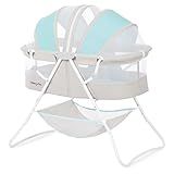 Dream On Me Karley Portable Newborn Bassinet with Double Mesh Canopy, Foldable Travel Bassinet with Storage Basket, Lightweight, Indoor Outdoor Use, Blue/Grey