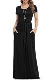 VIISHOW Women's Short Sleeve Loose Plain Maxi Dresses Casual Long Dresses with Pockets(Black, X-Large)