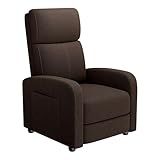 GarveeHome Linen Fabric Manual Recliner Chair, with Side Pocket, High Backrest, Thick Cushion, Adjustable Push Back Recliner, Lazy Lounge Chair for Living Room, Home Theater, Bedroom, Brown
