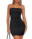 OFEEFAN Summer Black Mini Bodycon Ruched Dress Night Out Dresses XS