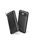 Orfeika 20000mAh Power Bank Fast Charging, Portable Charger with 4 Built-in Cables & 6 Outputs, 20W PD USB C Battery Pack Compatible with iPhone 16/15, Galaxy, Android, iPad & More (Travel Essential)
