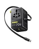 Baseus 70W Universal Travel Adapter, 6-in-1 International Plug Adapter with Retractable Cable, USB-C PD Fast Charging Worldwide Wall Charger for USA/EU/UK/AUS and Over 200 Countries - Enercore CG11