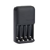Amazon Basics Smart Battery Charger for Rechargeable AA and AAA NiMh Batteries, 4-Bay, Fast Charging with LED Indicators, Overcharging Protection, NA Plug, Black